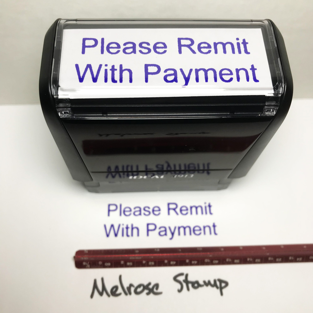 Please Remit With Payment Stamp Purple Ink Large 0923A