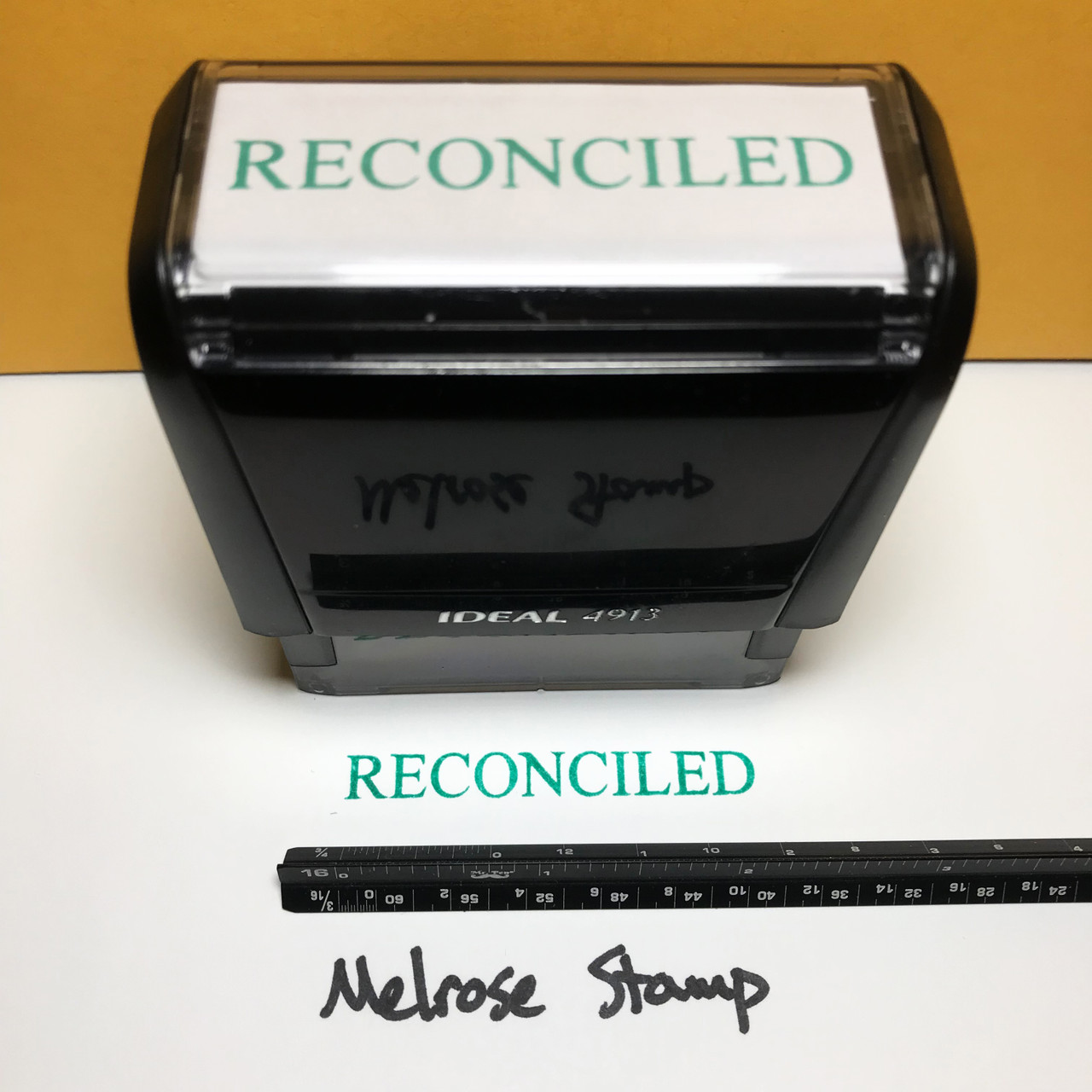 Reconciled Stamp Green Ink Large 0422A