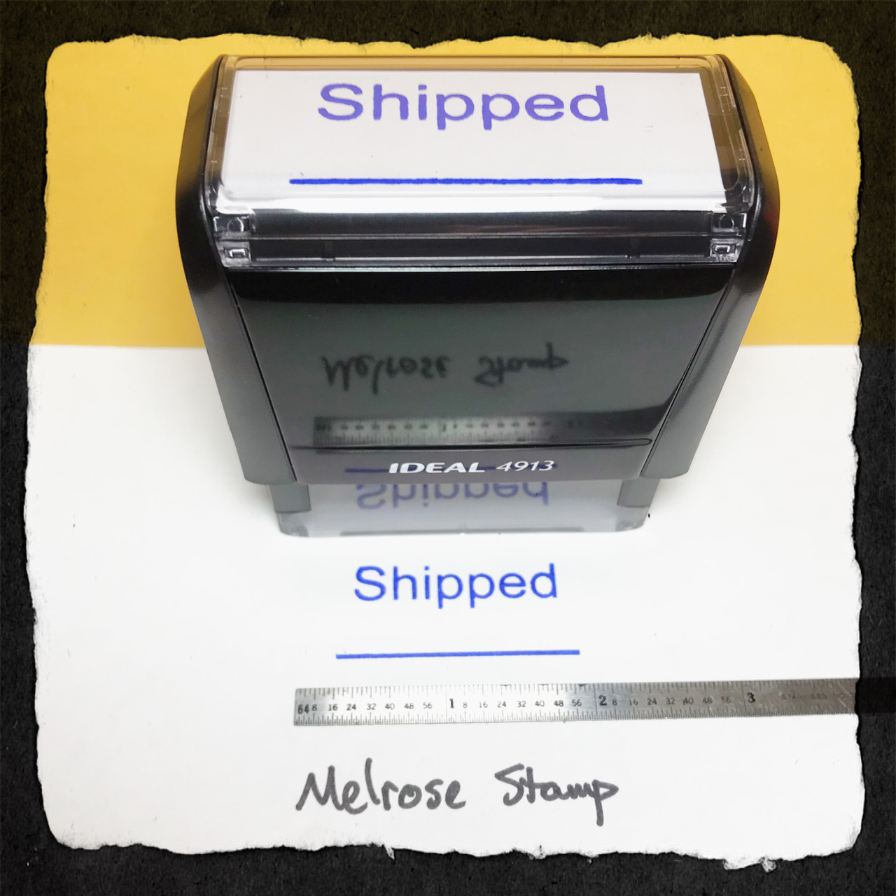Shipped Rubber Stamp Blue Ink Large