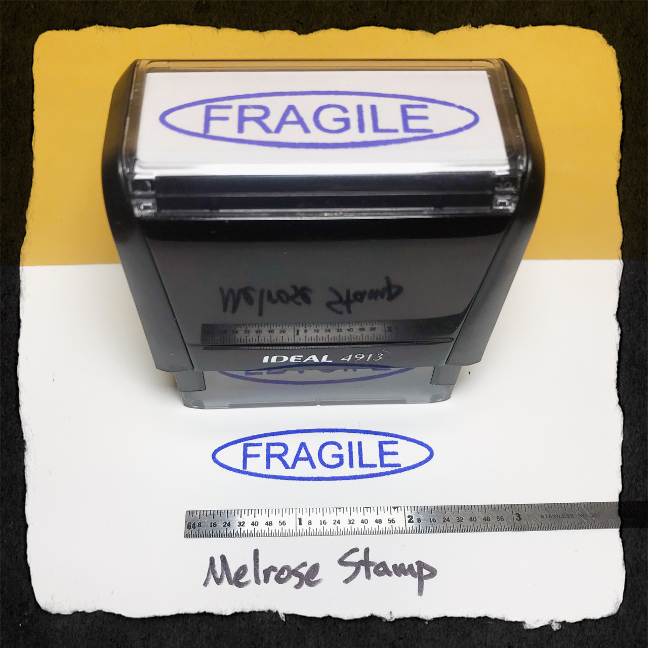 Fragile Stamp In Oval Stamp Blue Ink Large