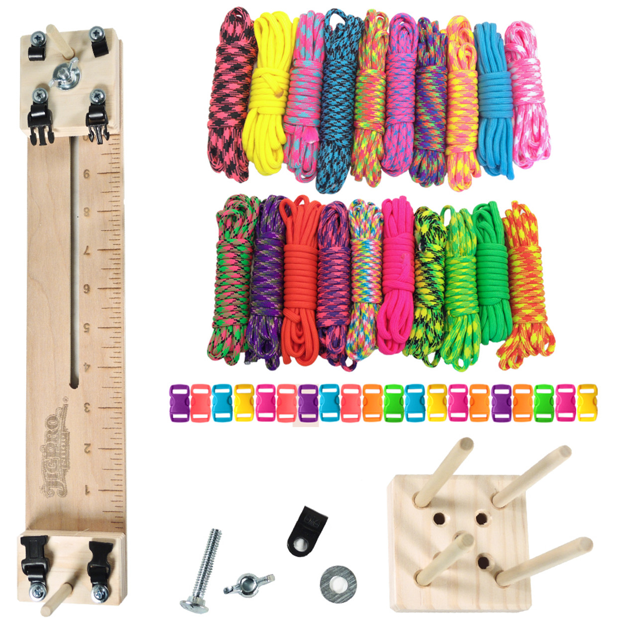 Paracord Craft Kit w/ 10 Pocket Pro Jig & Monkey Form Big Neon