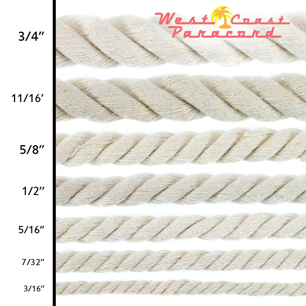 Golberg White Natural Cotton Rope - 1/4 Inch Diameter Twisted 100