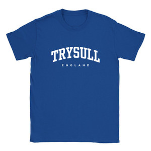 Trysull T Shirt which features white text centered on the chest which says the Village name Trysull in varsity style arched writing with England printed underneath.