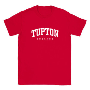 Tupton T Shirt which features white text centered on the chest which says the Village name Tupton in varsity style arched writing with England printed underneath.