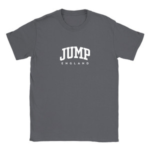 Jump T Shirt which features white text centered on the chest which says the Village name Jump in varsity style arched writing with England printed underneath.
