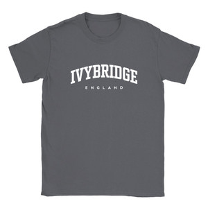 Ivybridge T Shirt which features white text centered on the chest which says the Town name Ivybridge in varsity style arched writing with England printed underneath.