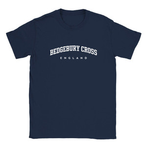 Bedgebury Cross T Shirt which features white text centered on the chest which says the Village name Bedgebury Cross in varsity style arched writing with England printed underneath.