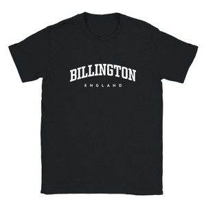 Billington T Shirt which features white text centered on the chest which says the Village name Billington in varsity style arched writing with England printed underneath. Billington T Shirt which features white text centered on the chest which says the Village name Billington in varsity style arched writing with England printed underneath.