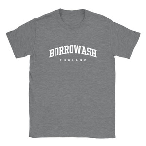 Borrowash T Shirt which features white text centered on the chest which says the Village name Borrowash in varsity style arched writing with England printed underneath.