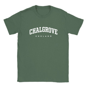 Chalgrove T Shirt which features white text centered on the chest which says the Village name Chalgrove in varsity style arched writing with England printed underneath.