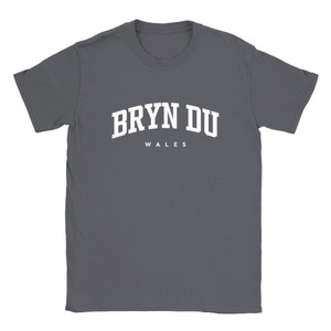 Bryn Du T Shirt which features white text centered on the chest which says the Village name Bryn Du in varsity style arched writing with Wales printed underneath. Bryn Du T Shirt which features white text centered on the chest which says the Village name Bryn Du in varsity style arched writing with Wales printed underneath.