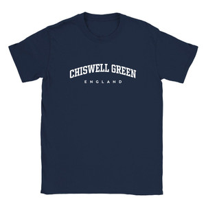 Chiswell Green T Shirt which features white text centered on the chest which says the Village name Chiswell Green in varsity style arched writing with England printed underneath.