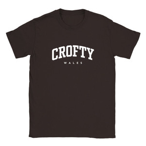 Crofty T Shirt which features white text centered on the chest which says the Village name Crofty in varsity style arched writing with Wales printed underneath. Crofty T Shirt which features white text centered on the chest which says the Village name Crofty in varsity style arched writing with Wales printed underneath.