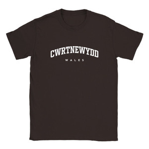 Cwrtnewydd T Shirt which features white text centered on the chest which says the Village name Cwrtnewydd in varsity style arched writing with Wales printed underneath. Cwrtnewydd T Shirt which features white text centered on the chest which says the Village name Cwrtnewydd in varsity style arched writing with Wales printed underneath.