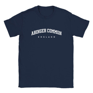 Abinger Common T Shirt which features white text centered on the chest which says the Village name Abinger Common in varsity style arched writing with England printed underneath. Abinger Common T Shirt which features white text centered on the chest which says the Village name Abinger Common in varsity style arched writing with England printed underneath.