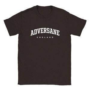 Adversane T Shirt which features white text centered on the chest which says the Village name Adversane in varsity style arched writing with England printed underneath.