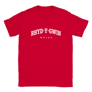 Rhyd-y-gwin T Shirt which features white text centered on the chest which says the Village name Rhyd-y-gwin in varsity style arched writing with Wales printed underneath. Rhyd-y-gwin T Shirt which features white text centered on the chest which says the Village name Rhyd-y-gwin in varsity style arched writing with Wales printed underneath.
