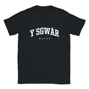 Y Sgwâr T Shirt which features white text centered on the chest which says the Village name Y Sgwâr in varsity style arched writing with Wales printed underneath. Y Sgwâr T Shirt which features white text centered on the chest which says the Village name Y Sgwâr in varsity style arched writing with Wales printed underneath.