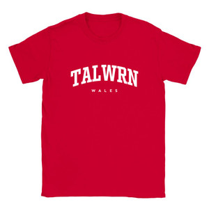 Talwrn T Shirt which features white text centered on the chest which says the Village name Talwrn in varsity style arched writing with Wales printed underneath. Talwrn T Shirt which features white text centered on the chest which says the Village name Talwrn in varsity style arched writing with Wales printed underneath.
