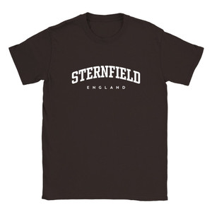 Sternfield T Shirt which features white text centered on the chest which says the Village name Sternfield in varsity style arched writing with England printed underneath.