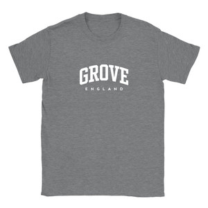 Grove T Shirt which features white text centered on the chest which says the Village name Grove in varsity style arched writing with England printed underneath.