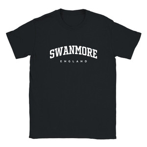 Swanmore T Shirt which features white text centered on the chest which says the Village name Swanmore in varsity style arched writing with England printed underneath.