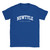 Newtyle T Shirt which features white text centered on the chest which says the Village name Newtyle in varsity style arched writing with Scotland printed underneath.