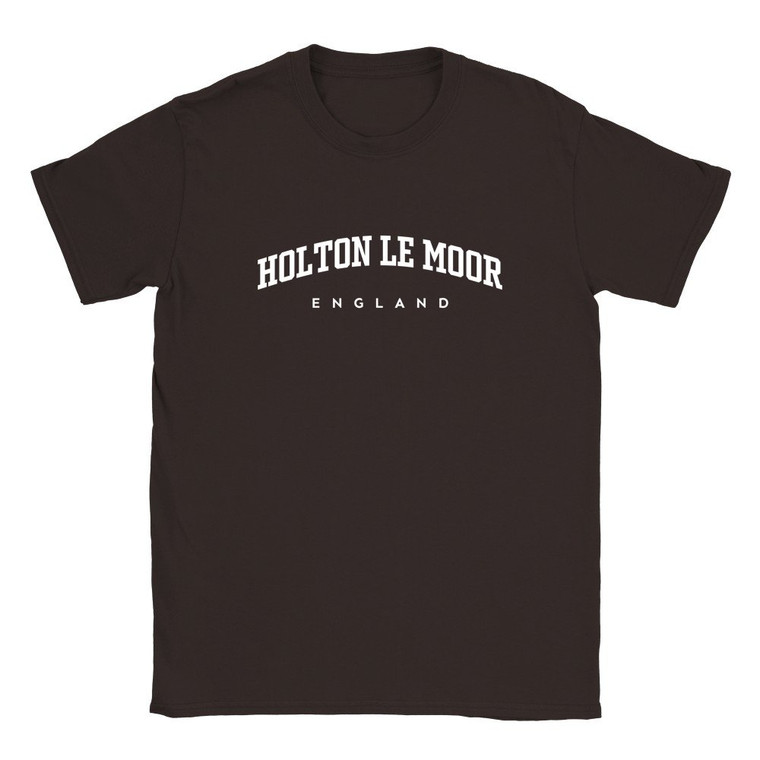 Holton le Moor T Shirt which features white text centered on the chest which says the Village name Holton le Moor in varsity style arched writing with England printed underneath.