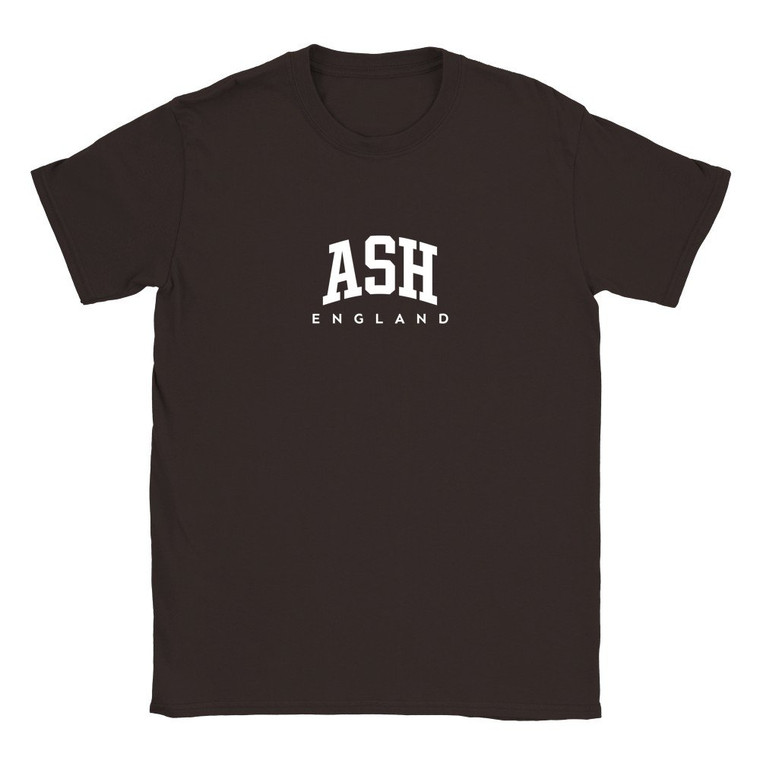 Ash T Shirt which features white text centered on the chest which says the Village name Ash in varsity style arched writing with England printed underneath.