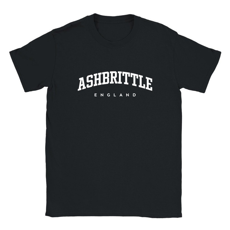 Ashbrittle T Shirt which features white text centered on the chest which says the Village name Ashbrittle in varsity style arched writing with England printed underneath.