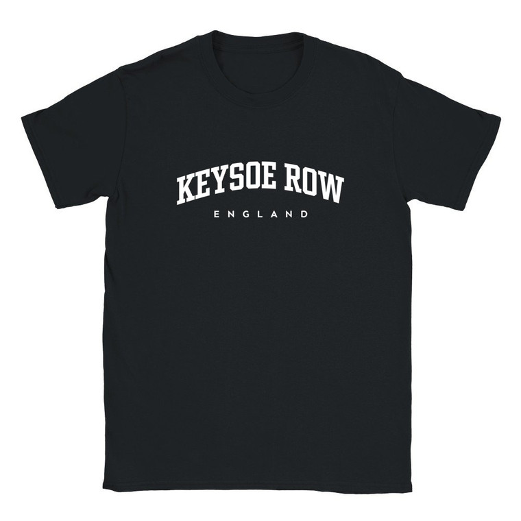 Keysoe Row T Shirt which features white text centered on the chest which says the Village name Keysoe Row in varsity style arched writing with England printed underneath.