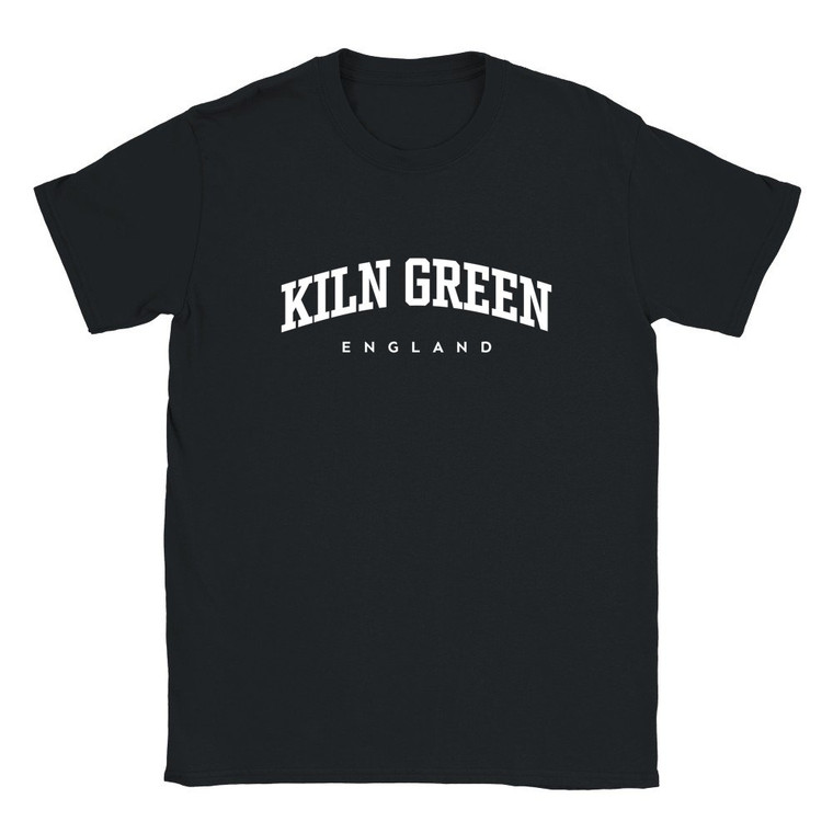 Kiln Green T Shirt which features white text centered on the chest which says the Village name Kiln Green in varsity style arched writing with England printed underneath.