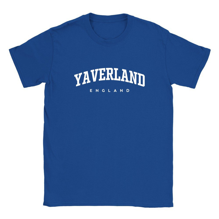 Yaverland T Shirt which features white text centered on the chest which says the Village name Yaverland in varsity style arched writing with England printed underneath.