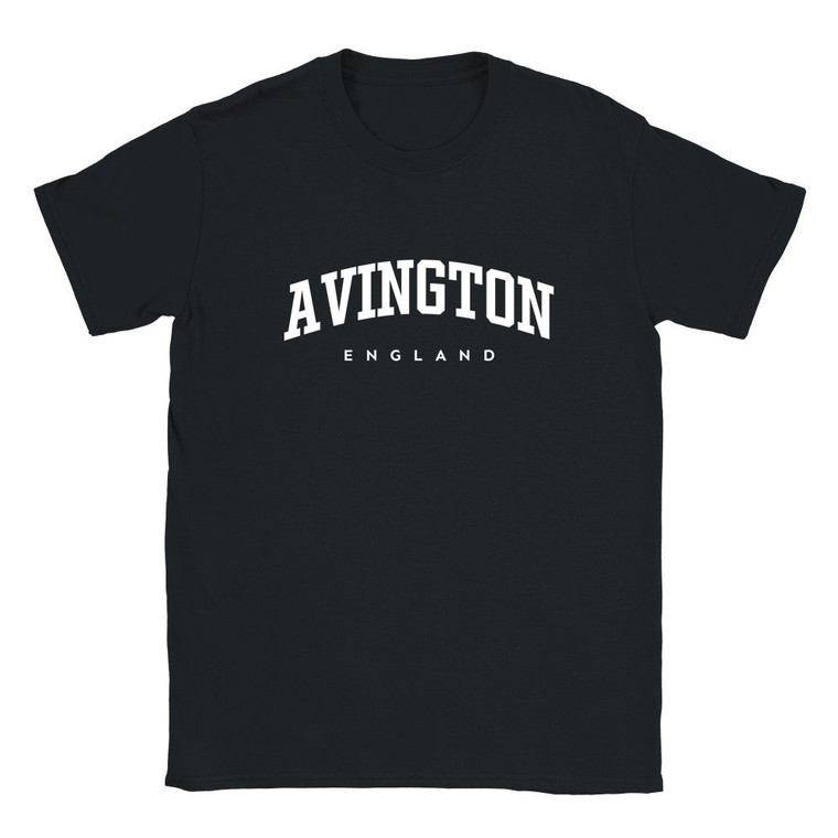 Avington T Shirt which features white text centered on the chest which says the Village name Avington in varsity style arched writing with England printed underneath.
