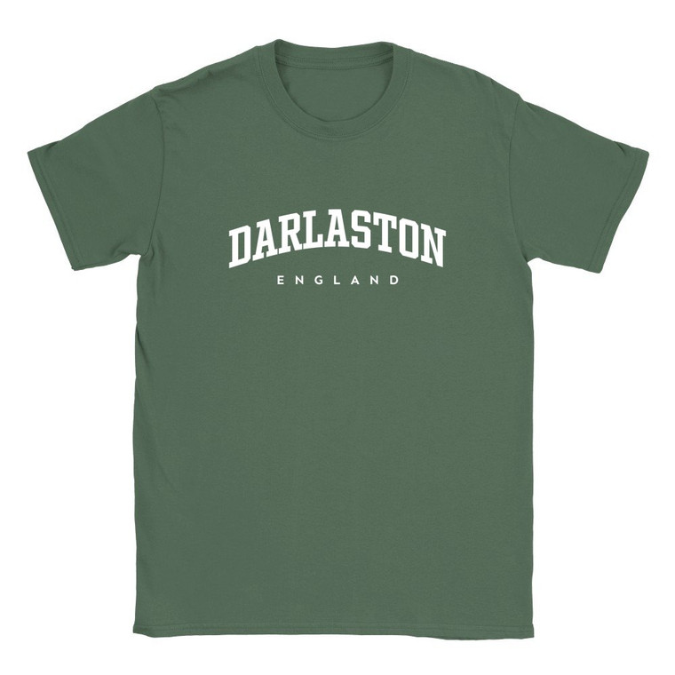 Darlaston T Shirt which features white text centered on the chest which says the Town name Darlaston in varsity style arched writing with England printed underneath.