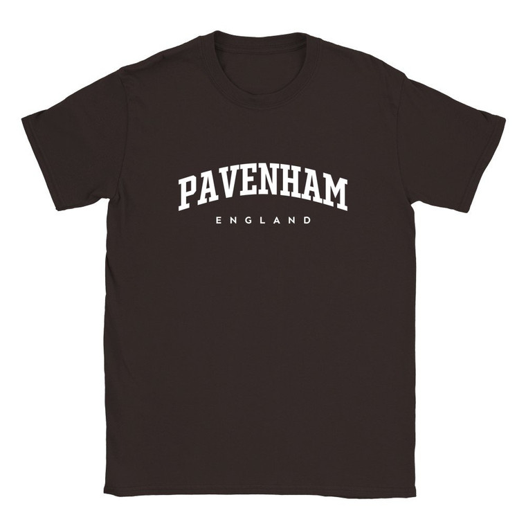 Pavenham T Shirt which features white text centered on the chest which says the Village name Pavenham in varsity style arched writing with England printed underneath.