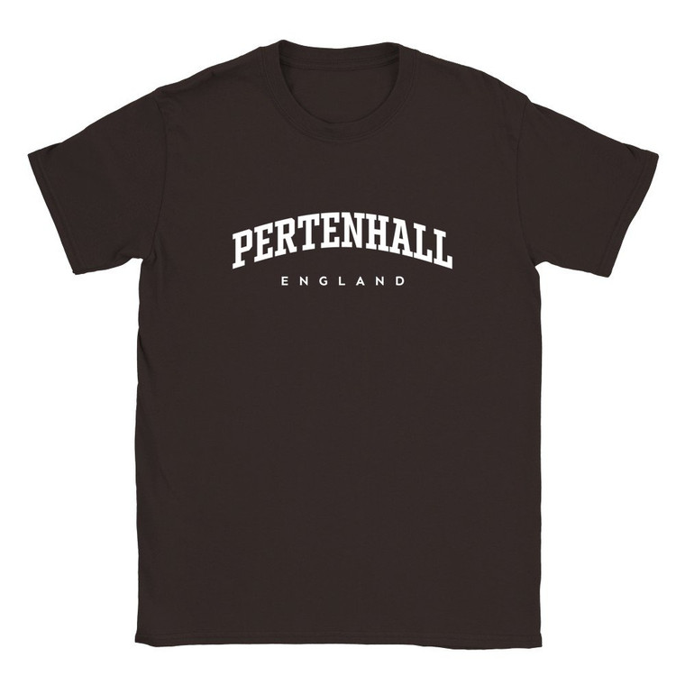 Pertenhall T Shirt which features white text centered on the chest which says the Village name Pertenhall in varsity style arched writing with England printed underneath.