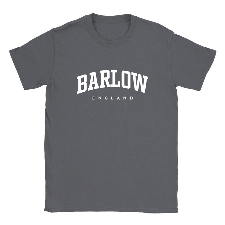 Barlow T Shirt which features white text centered on the chest which says the Village name Barlow in varsity style arched writing with England printed underneath.