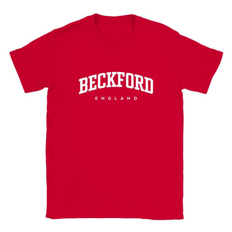 Beckford T Shirt which features white text centered on the chest which says the Village name Beckford in varsity style arched writing with England printed underneath.