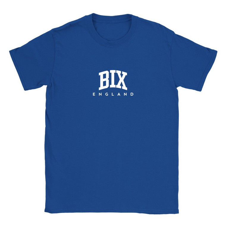 Bix T Shirt which features white text centered on the chest which says the Village name Bix in varsity style arched writing with England printed underneath.