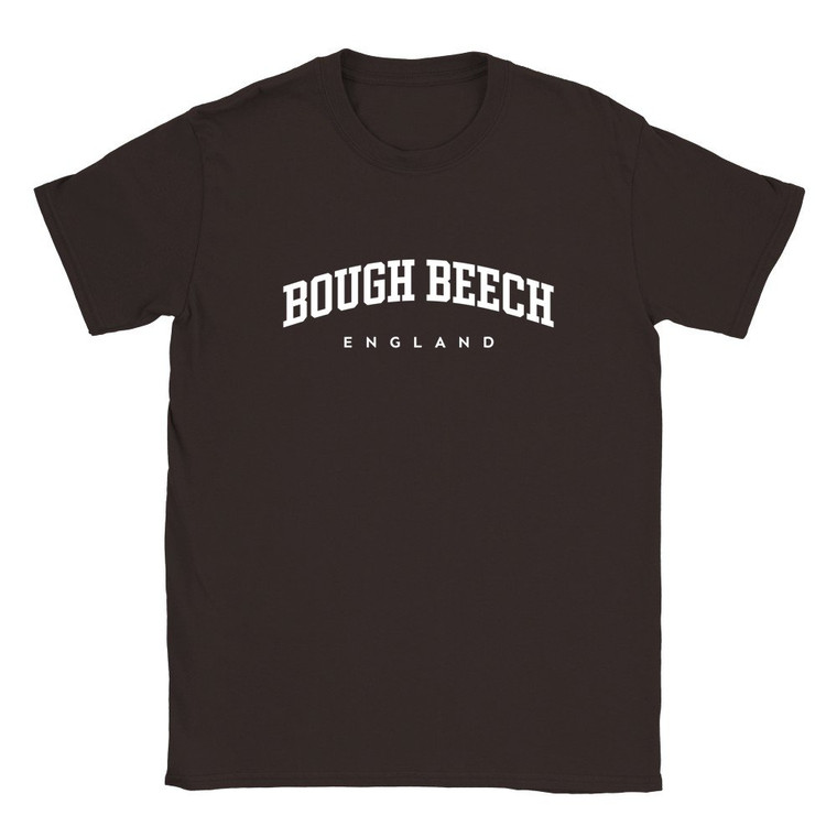 Bough Beech T Shirt which features white text centered on the chest which says the Village name Bough Beech in varsity style arched writing with England printed underneath.