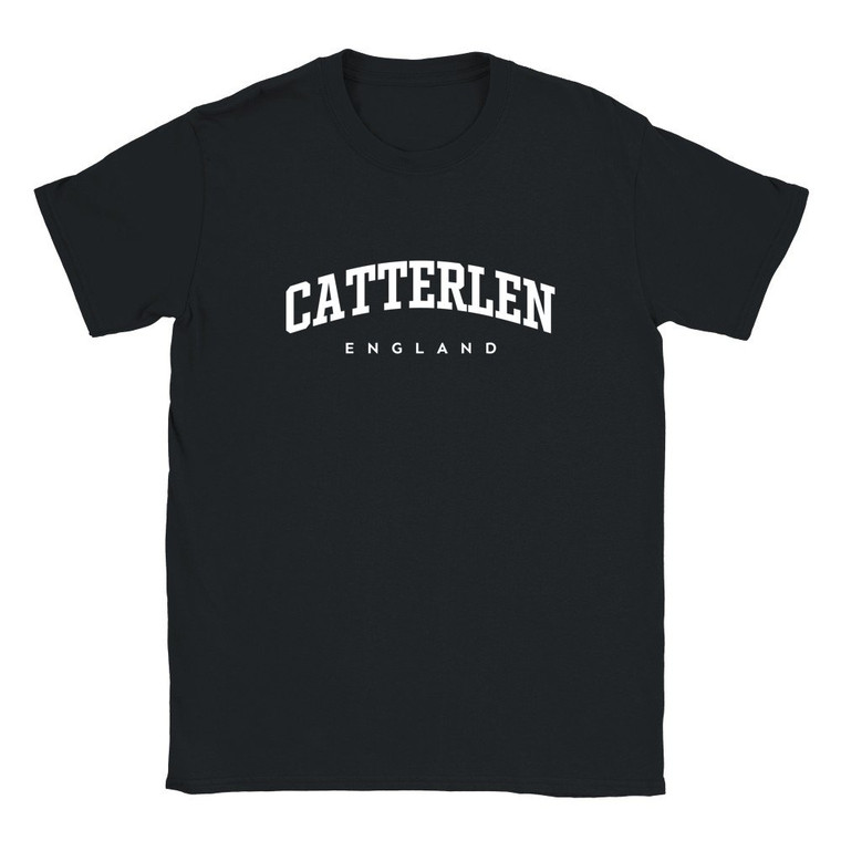 Catterlen T Shirt which features white text centered on the chest which says the Village name Catterlen in varsity style arched writing with England printed underneath.