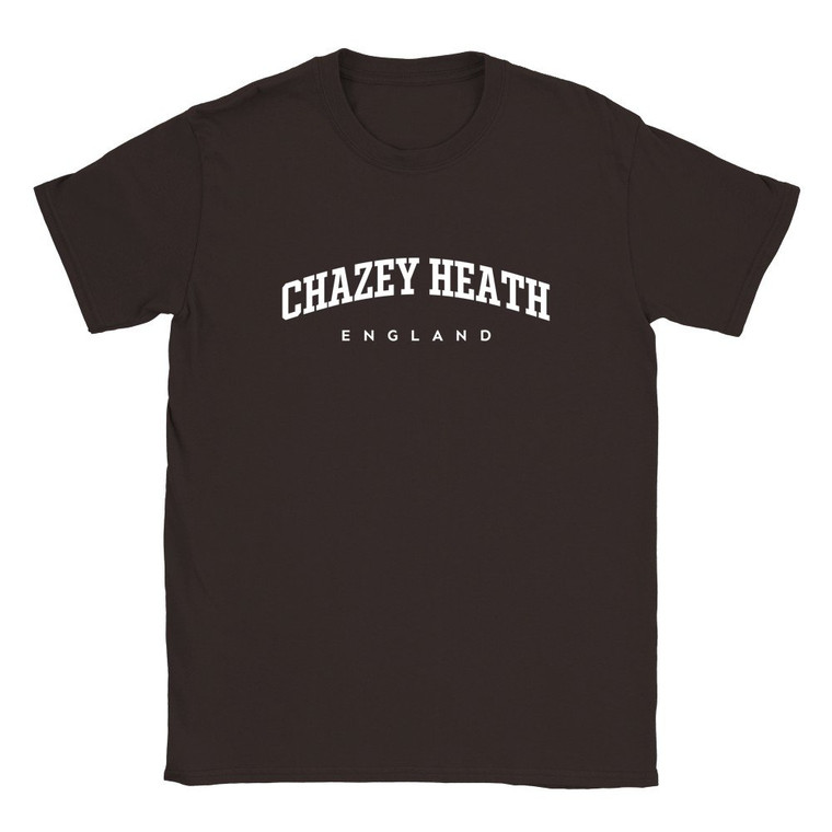 Chazey Heath T Shirt which features white text centered on the chest which says the Village name Chazey Heath in varsity style arched writing with England printed underneath.