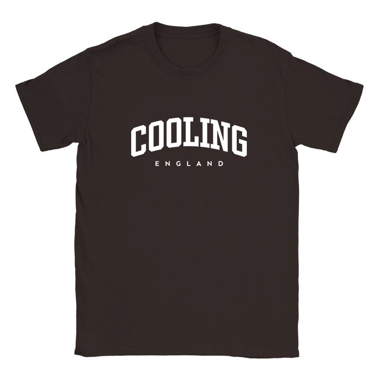 Cooling T Shirt which features white text centered on the chest which says the Village name Cooling in varsity style arched writing with England printed underneath.