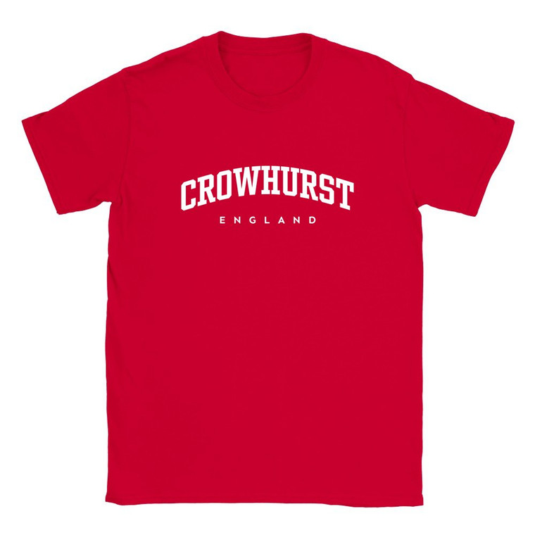 Crowhurst T Shirt which features white text centered on the chest which says the Village name Crowhurst in varsity style arched writing with England printed underneath.