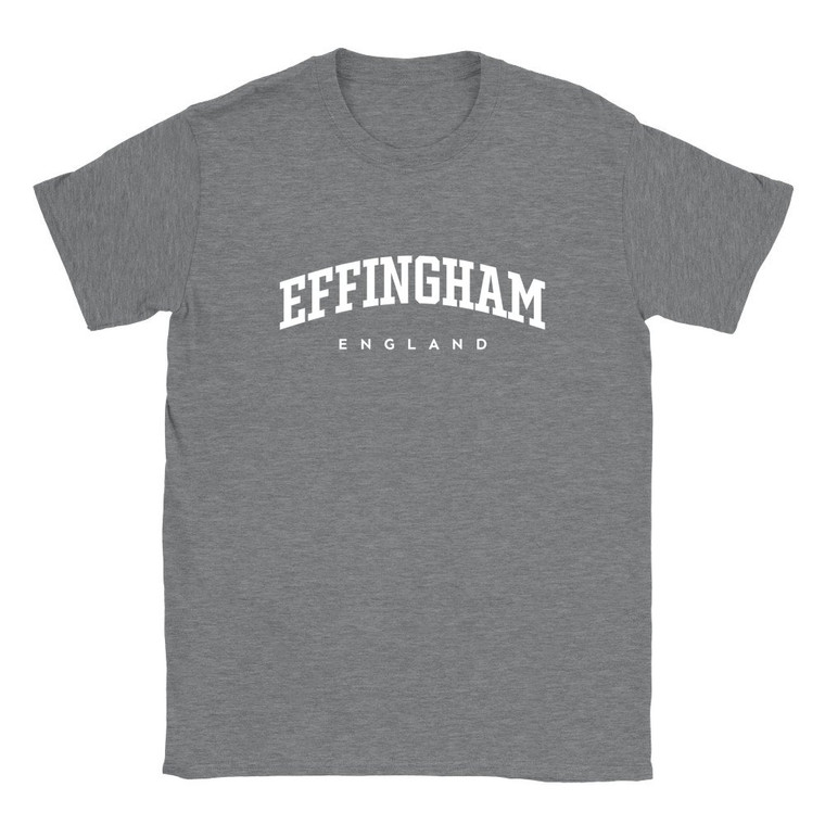 Effingham T Shirt which features white text centered on the chest which says the Village name Effingham in varsity style arched writing with England printed underneath.