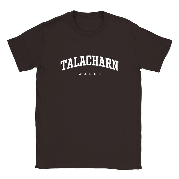 Talacharn T Shirt which features white text centered on the chest which says the Town name Talacharn in varsity style arched writing with Wales printed underneath. Talacharn T Shirt which features white text centered on the chest which says the Town name Talacharn in varsity style arched writing with Wales printed underneath.