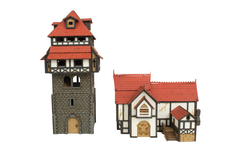 Medieval Town Medieval Guard Tower and Manor House (Painted or Unpainted)