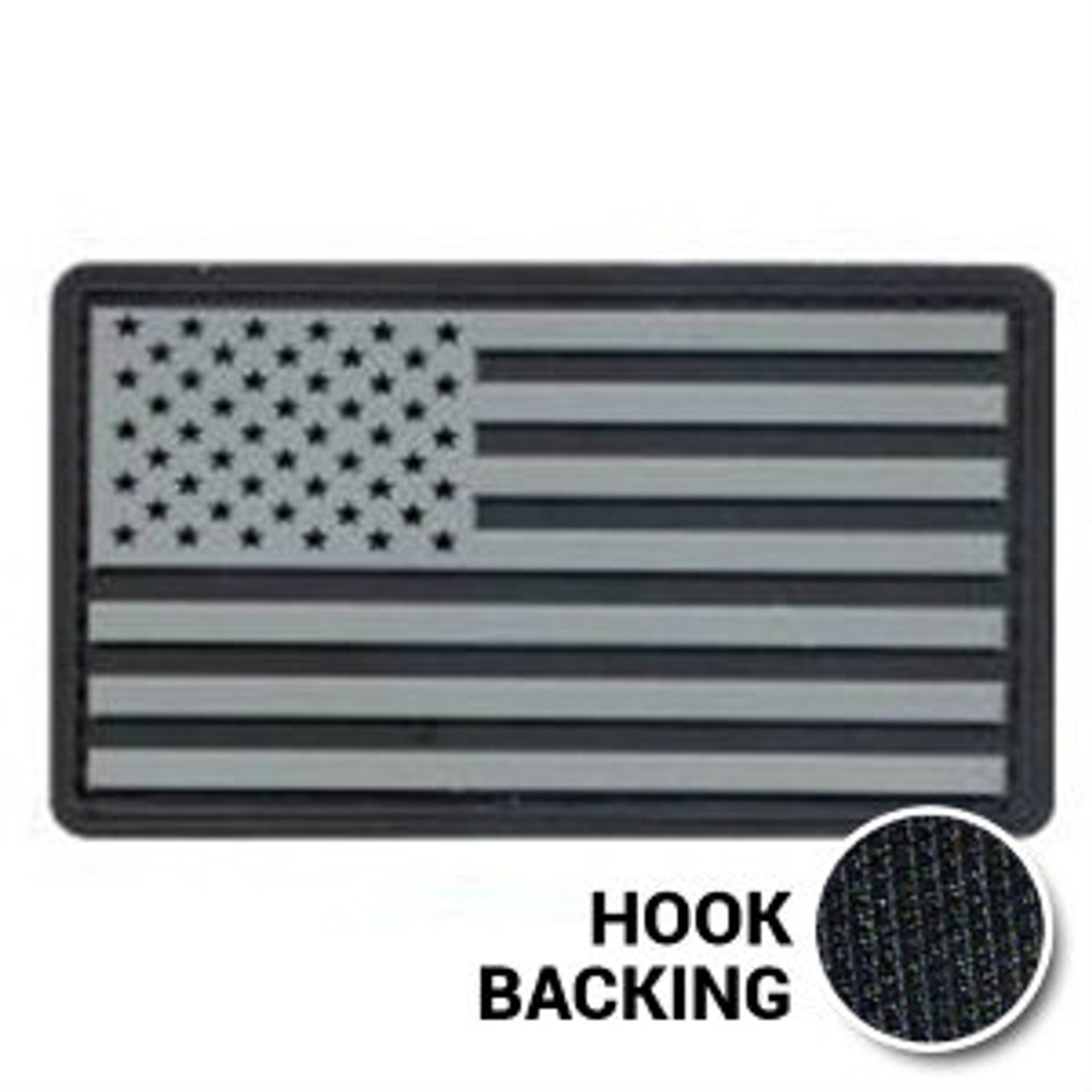 American Flag Patch - PVC - Black (w/ Hook Back)