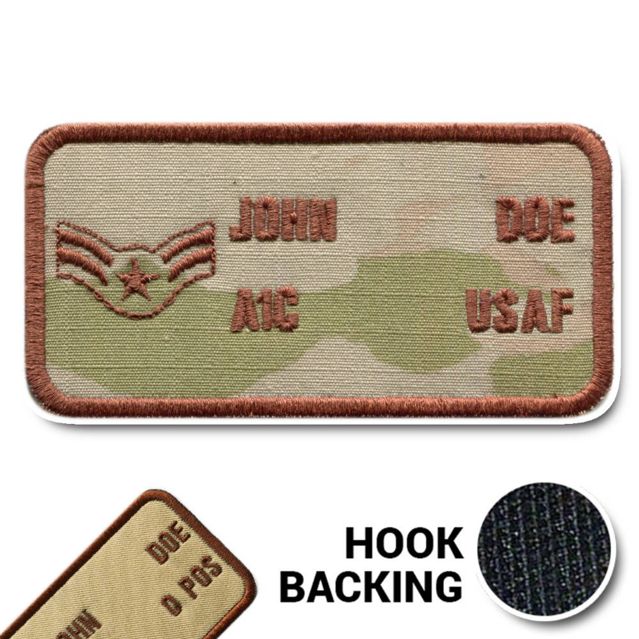 Leather Patch With Emblem, Name & Rank W/ Velcro, Leather Name Tags